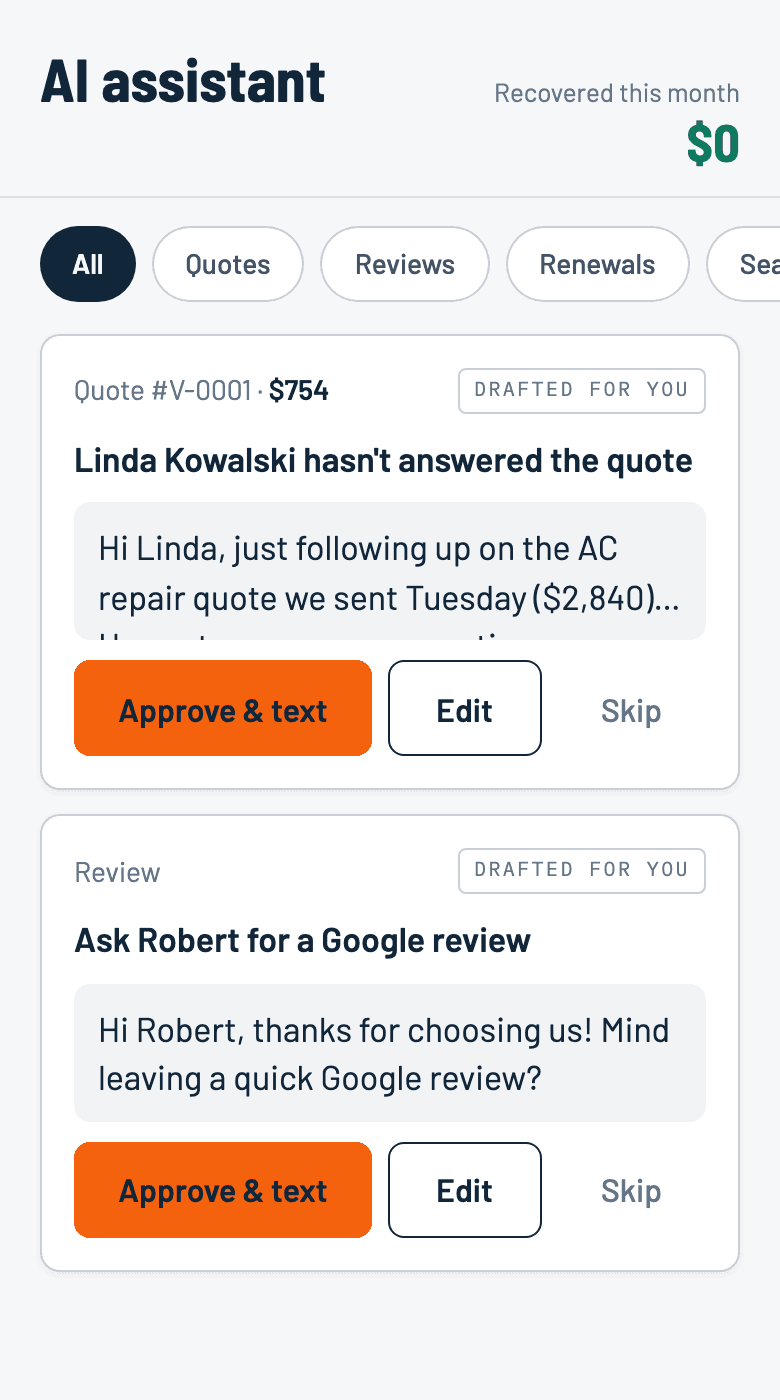 AI Action Queue in the live Ventoxy app