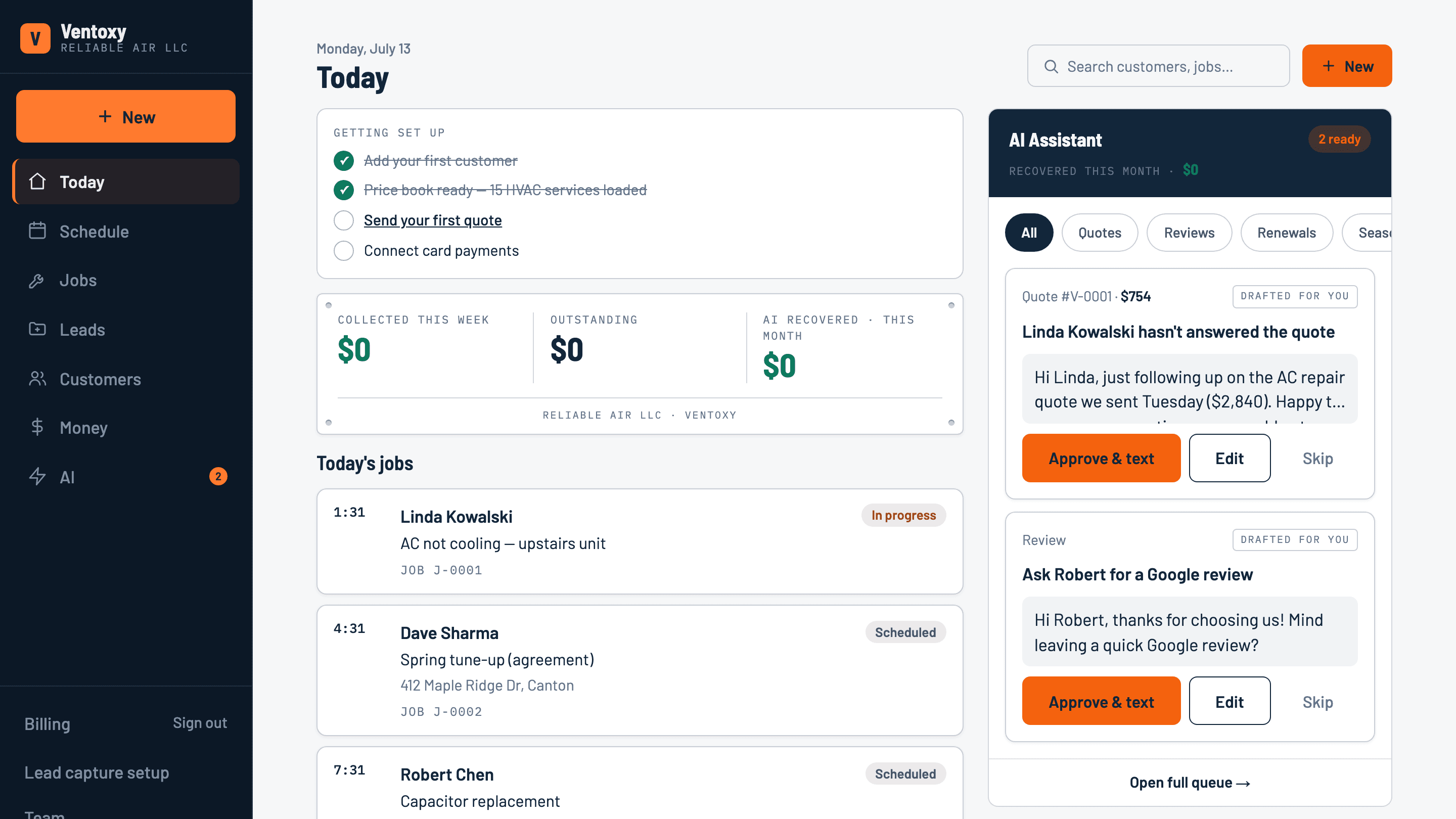 The Ventoxy Today dashboard